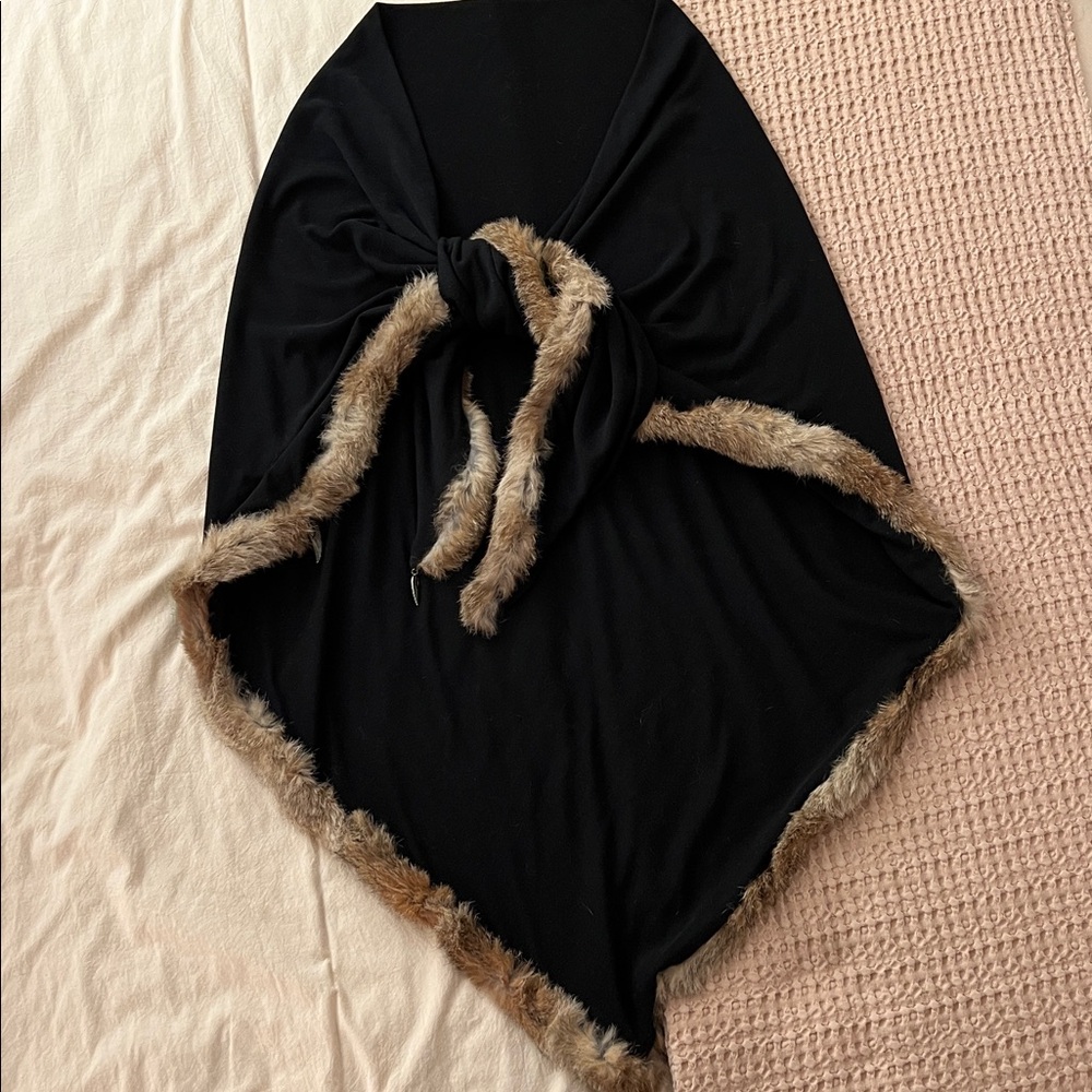 Rabbit Fur Trim Ultra Soft Shawl